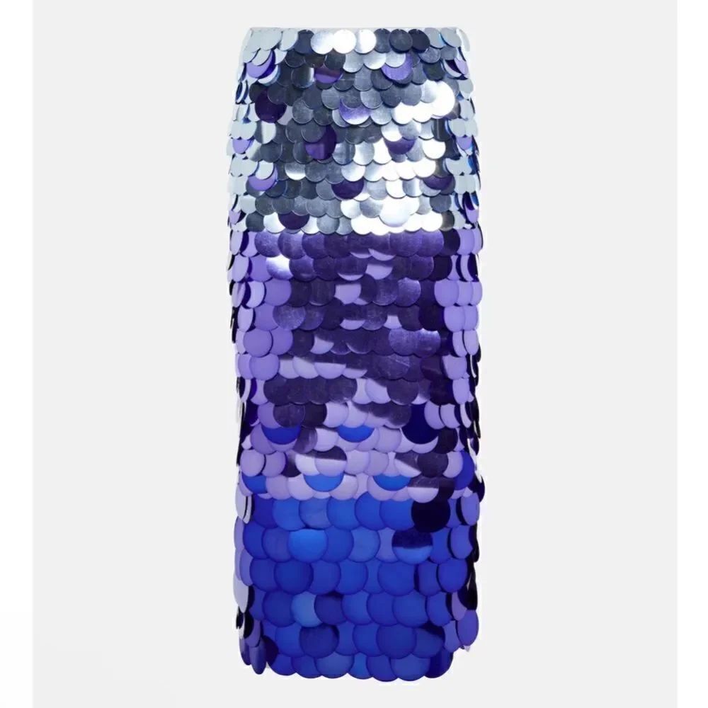 NWT SIMKHAI Elvira Sequined MIDI Skirt Ombre Blue Size 0